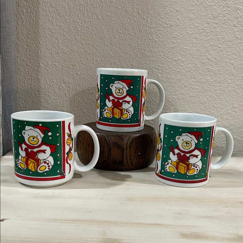 Holiday Bear Mug Set - Trio of Festive Colors